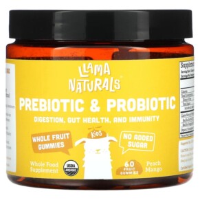 Llama Naturals Prebiotic & Probiotic Whole Fruit Gummies Peach Mango 60 Fruit Gummies 860001569049