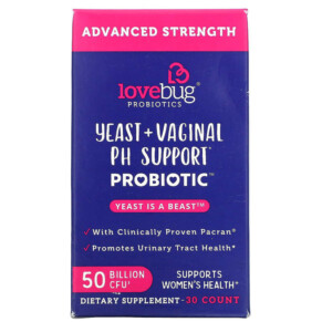 LoveBug Probiotics Yeast + Vaginal PH Support Probiotic Advanced Strength 50 Billion CFU 30 Count 864377000199