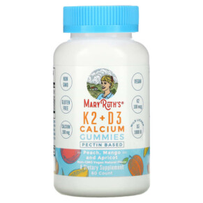 MaryRuth Organics K2 + D3 Calcium Gummies Peach Mango and Apricot 60 Gummies 856645008051