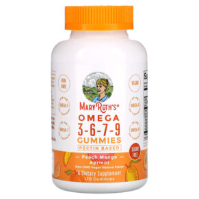MaryRuth Organics Omega 3-6-7-9 Gummies Peach Mango Apricot Sugar Free 120 Gummies 856645008068