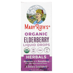 MaryRuth Organics Organic Elderberry Liquid Drops Herbals Blueberry + Raspberry 1 fl oz (30 ml) 856645008150