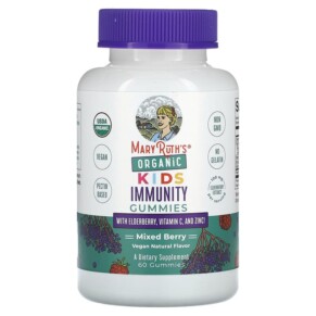 MaryRuth Organics Organic Kids Immunity Gummies with Elderberry Vitamin C and Zinc Mixed Berry 60 Gummies 810104620253