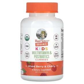 MaryRuth Organics Organic Kids Multivitamin & Postbiotics Gummies Mixed Berry & Cherry 60 Gummies 810104620314