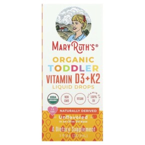 MaryRuth Organics Organic Toddler Vitamin D3 + K2 Liquid Drops 1-3 Years Unflavored 1 fl oz (30 ml) 850018471404