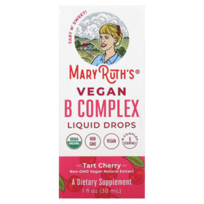 MaryRuth Organics Vegan B Complex Liquid Drops Tart Cherry 1 fl oz (30 ml) 856645008136