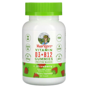 MaryRuth Organics Vitamin D3 + B12 Gummies Pectin Based Strawberry 60 Gummies 861212000383