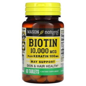 Mason Natural Biotin Plus Keratin 10.000 mcg 60 Tablets 311845176554