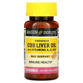 Mason Natural Chewable Cod Liver Oil with Vitamins A C & D Orange 100 Chewables 311845136312