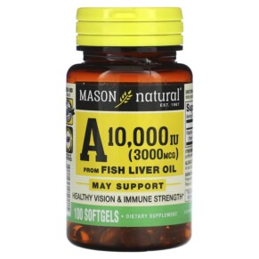 Mason Natural Vitamin A from Fish Liver Oil 3.000 mcg (10.000 IU) 100 Softgels 311845059215