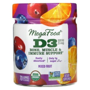MegaFood D3 Mixed Fruit 1.000 IU (25 mcg) 70 Gummies 051494104125