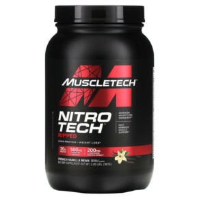 MuscleTech Nitro Tech Ripped Lean Protein + Weight Loss French Vanilla Bean 2 lbs (907 g) 631656709452