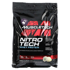 MuscleTech Performance Series Nitro Tech Whey Peptides & Isolate Lean Musclebuilder Vanilla 10 lbs (4.54 kg) 631656709629