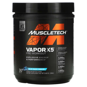 MuscleTech VaporX5 Pre-Workout Blue Razz Freeze 9.4 oz (266 g) 631656710922