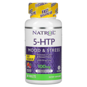 Natrol 5-HTP Fast Dissolve Extra Strength Wild Berry 100 mg 30 Tablets 047469060442