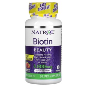 Natrol Biotin Fast Dissolve Extra Strength Strawberry 5.000 mcg 90 Tablets 047469063238