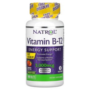 Natrol Vitamin B-12 Fast Dissolve Maximum Strength Strawberry 5.000 mcg 100 Tablets 047469066727