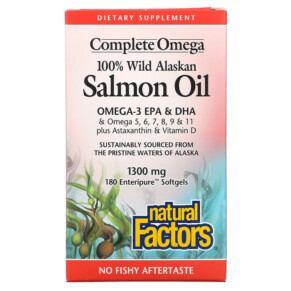 Natural Factors 100% Wild Alaskan Salmon Oil 1300 mg 180 Enteripure Softgels 068958022666