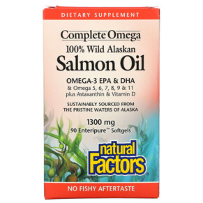 Natural Factors 100% Wild Alaskan Salmon Oil 1300 mg 90 Enteripure Softgels 068958022659