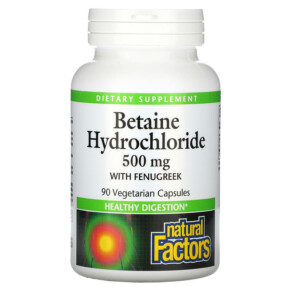 Natural Factors Betaine Hydrochloride with Fenugreek 500 mg 90 Vegetarian Capsules 068958017204