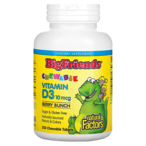 Natural Factors Big Friends Chewable Vitamin D3 Berry Bunch 10 mcg 250 Chewable Tablets 068958015460
