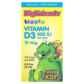Natural Factors Big Friends Liquid Vitamin D3 10 mcg (400 IU) 0.5 fl oz (15 ml) 068958015453