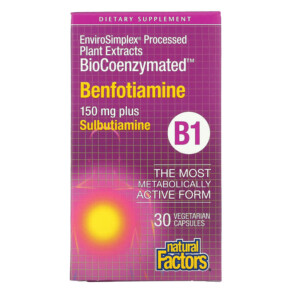Natural Factors BioCoenzymated B1 Benfotiamine Plus Sulbutiamine 150 mg 30 Vegetarian Capsules 068958012483