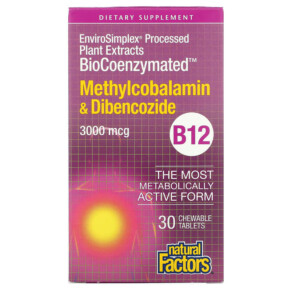Natural Factors BioCoenzymated B12 Methylcobalamin & Dibencozide 3.000 mcg 30 Chewable Tablets 068958012537