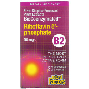 Natural Factors BioCoenzymated B2 Riboflavin 5'-Phosphate 50 mg 30 Vegetarian Capsules 068958012490