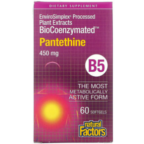 Natural Factors BioCoenzymated B5 Pantethine 450 mg 60 Softgels 068958012506