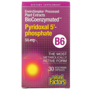 Natural Factors BioCoenzymated B6 Pyridoxal 5'-Phosphate 50 mg 30 Vegetarian Capsules 068958012520