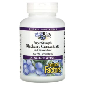 Natural Factors BlueRich Super Strength Blueberry Concentrate 500 mg 90 Softgels 068958045160