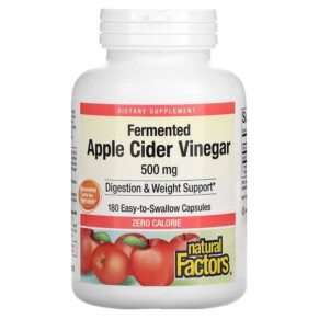 Natural Factors Fermented Apple Cider Vinegar 500 mg 180 Easy to Swallow Capsules 068958020563