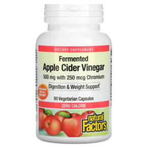 Natural Factors Fermented Apple Cider Vinegar 500 mg 90 Vegetarian Capsules 068958020570