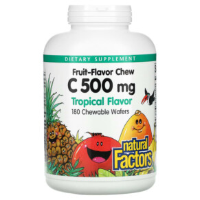 Natural Factors Fruit-Flavor Chew Vitamin C Tropical 500 mg 180 Chewable Wafers 068958013299
