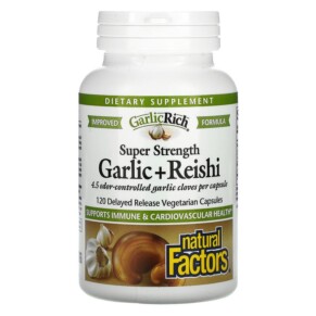 Natural Factors GarlicRich Super Strength Garlic + Reishi 120 Delayed Release Vegetarian Capsules 068958023342