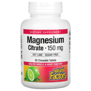 Natural Factors Magnesium Citrate Key Lime 150 mg 60 Chewable Tablets 068958016504