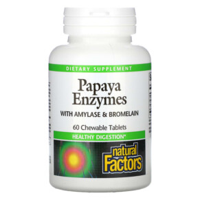 Natural Factors Papaya Enzymes with Amylase & Bromelain 60 Chewable Tablets 068958017488
