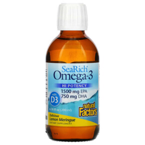 Natural Factors Sea Rich Omega-3 1500 mg EPA/750 mg DHA with Vitamin D3 Lemon Meringue 6.76 fl oz (200 ml) 068958357447