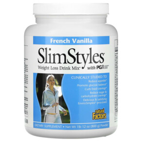 Natural Factors SlimStyles Weight Loss Drink Mix Powder with PGX French Vanilla 1 lb 12 oz (800 g) 068958035529