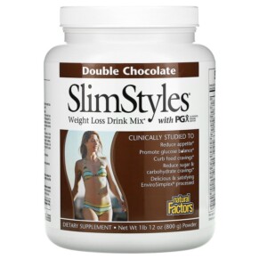 Natural Factors SlimStyles Weight Loss Drink Mix with PGX Double Chocolate 1 lb 12 oz (800 g) Powder 068958035512