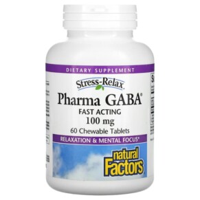 Natural Factors Stress-Relax Pharma GABA 100 mg 60 Chewable Tablets 068958028354