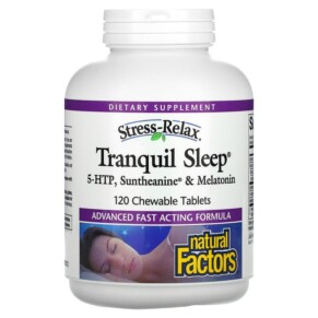 Natural Factors Stress-Relax Tranquil Sleep 5-HTP Suntheanine & Melatonin 120 Chewable Tablets 068958028439