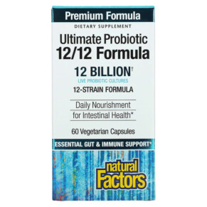 Natural Factors Ultimate Probiotic 12/12 Formula 12 Billion 60 Vegetarian Capsules 068958018478