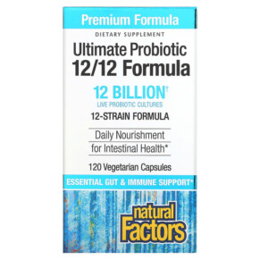 Natural Factors Ultimate Probiotic 12/12 Formula 12 Billion CFU 120 Vegetarian Capsules 068958018485