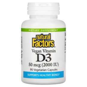 Natural Factors Vegan Vitamin D3 50 mcg (2.000 IU) 90 Vegetarian Capsules 068958010687