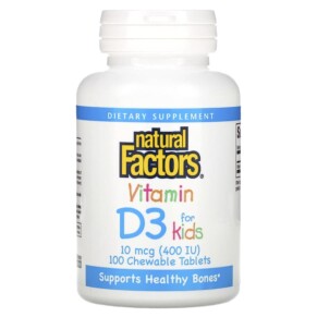 Natural Factors Vitamin D3 for Kids Strawberry 10 mcg (400 IU) 100 Chewable Tablets 068958010595