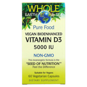 Natural Factors Whole Earth & Sea Vegan Bioenhanced Vitamin D3 5.000 IU 60 Vegetarian Capsules 068958355160