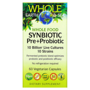 Natural Factors Whole Earth & Sea Whole Food Synbiotic Pre+Probiotic 10 Billion 60 Vegetarian Capsules 068958355566