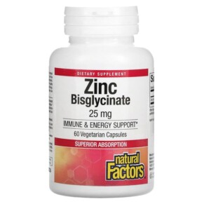 Natural Factors Zinc Bisglycinate 25 mg 60 Vegetarian Capsules 068958016924