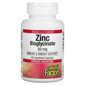 Natural Factors Zinc Bisglycinate 50 mg 60 Vegetarian Capsules 068958016931